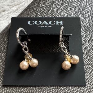 Coach Cherry Pearl Huggies Drop Earrings
